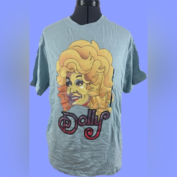 Tops - Dolly Parton baby blue cartoon T-shirt